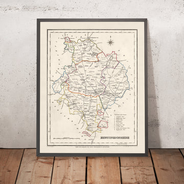 Antica mappa di Huntingdonshire di Samuel Lewis, 1844: St. Ives, St. Neots, Ramsey, Godmanchester e Kimbolton 