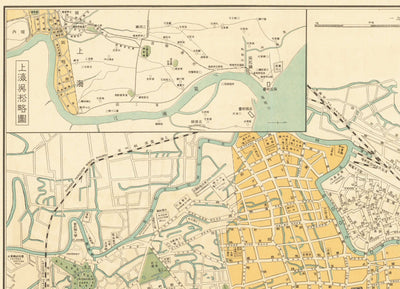 Mapa antiguo de Shanghai en 1935 por Osaka Daily News - Río Huangpu, distrito de Yangpu, Pudong, Lujiazui, Jing'an