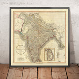 Ancienne carte de l'Inde, du Pakistan et du Bangladesh par Cary, 1806 : Hindoostan, île de Ceylan, îles Andaman, provinces de Kaboul et de Kandahar 