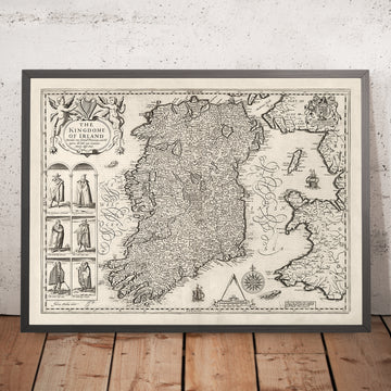 Old Map of Ireland, Éireann 1611 by John Speed - Monochrome Antique Vintage Map