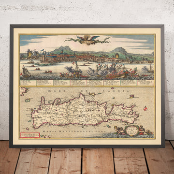 Mappa antica di Creta di Visscher, 1690: Chania, Heraklion, Agios Nikolaos, Rethimno, Monti Bianchi 
