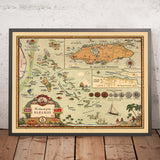 Alte Karte der Bahamas, 1951: Piktorale Karte von Nassau, New Providence und dem Leben auf den Bahamas 