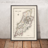 Old Map of Isle of Man by Samuel Lewis, 1844: Douglas, Ramsey, Peel, Castletown, and Port Erin