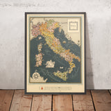 Alter bildlicher Karte von Italien von De Agostini, 1938: Rom, Mailand, Venedig, Alpen, Regionen, Sizilien, Sardinien usw. 