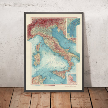 Alte Karte von Italien, 1967: Korsika, Sardinien, Sizilien, Tyrrhenisches Meer, Adria 