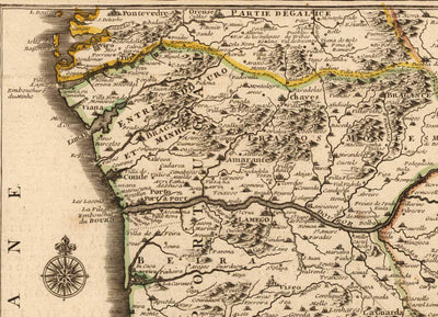 Alte Karte von Algarve & Gibraltar im Jahr 1742 von Nicolas de Fer - Cadiz, Malaga, Sevilla, Marbella, Lissabon, Portugal, Spanien