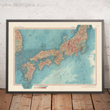 Mappa antica del Giappone, 1967: Mappa fisica e politica di Honshu, Shikoku e Kyushu 