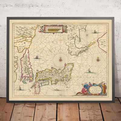 Antiguo mapa de Japón y Corea de Visscher, 1690: Tokio, Osaka, Sapporo, Pyongyang, Monte Fuji
