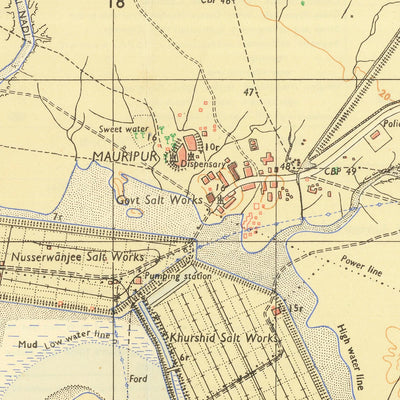 Alter Führerplan von Karachi, 1929: Saddar, Clifton, Lyari, Hafen von Karachi, Arabisches Meer 