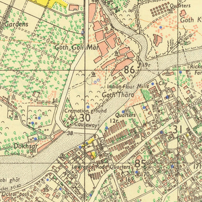 Alter Führerplan von Karachi, 1929: Saddar, Clifton, Lyari, Hafen von Karachi, Arabisches Meer 