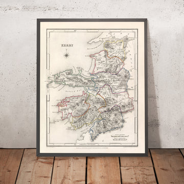 Ancienne carte du comté de Kerry par Samuel Lewis, 1844 : Tralee, Killarney, Dingle, Kenmare et Listowel