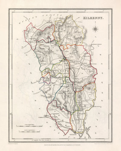 Alte Karte der Grafschaft Kilkenny von Samuel Lewis, 1844: Thomastown, Callan, Castlecomer, Graiguenamanagh, Jerpoint Abbey
