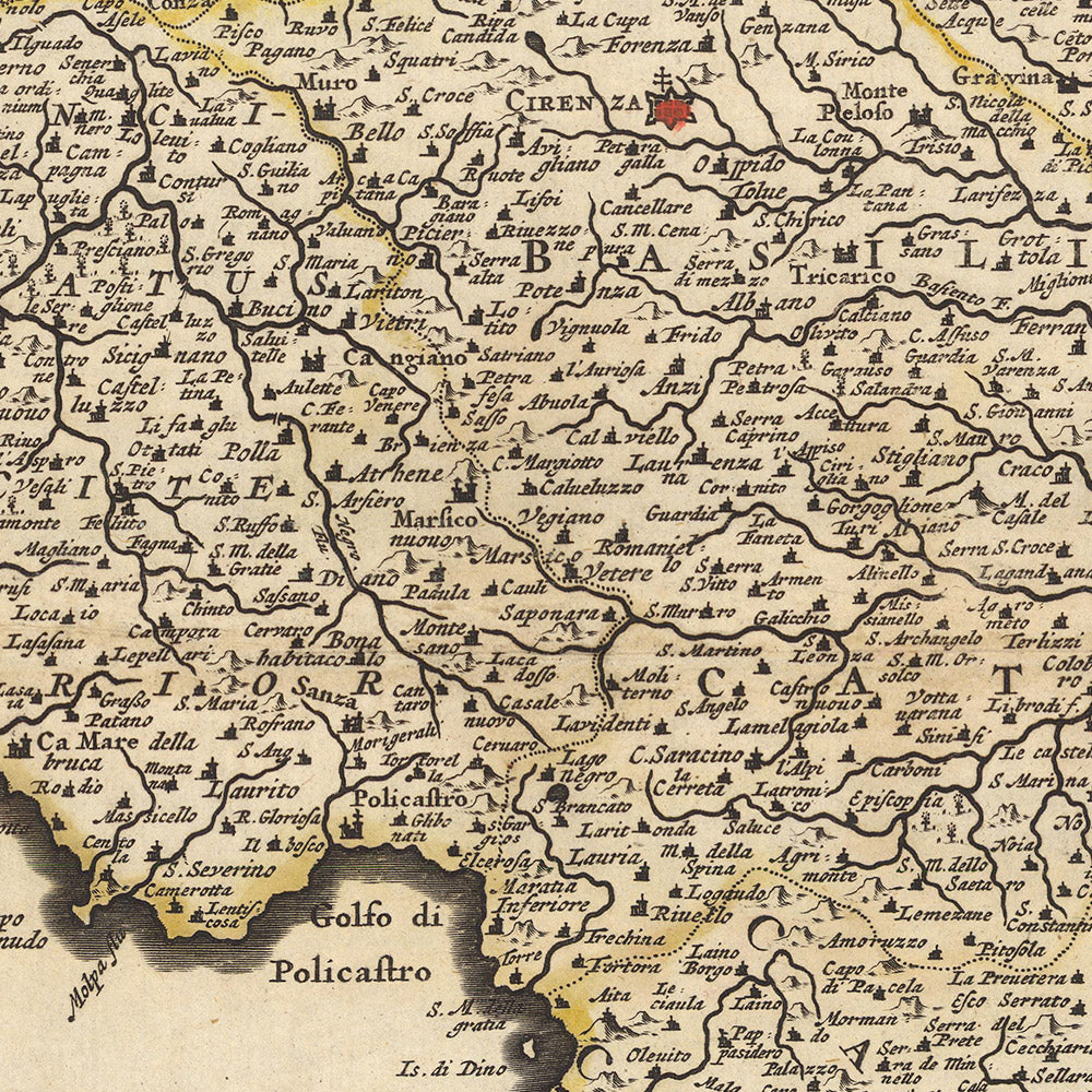 Ancienne carte du royaume de Naples par Visscher, 1690 : Naples, Bari, Messine, Salerne, Parco Nazionale del Gargano