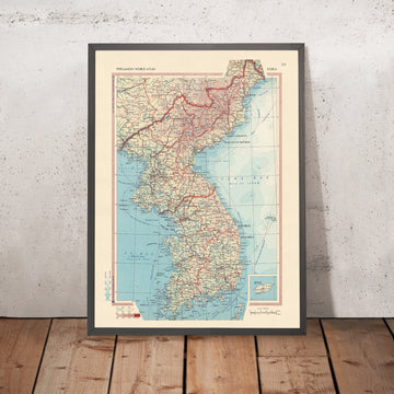 Mapa antiguo de Corea del Norte y del Sur, 1967: Seúl, Busan, Isla Jeju, Guerra de Corea, Montañas Taebaek 