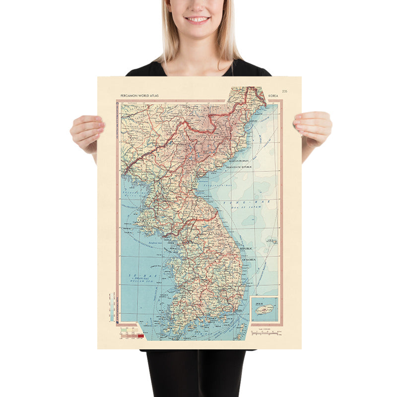 Mapa antiguo de Corea del Servicio de Topografía del Ejército Polaco, 1967: Seúl, Busan, Isla de Jeju, Guerra de Corea, Montañas Taebaek