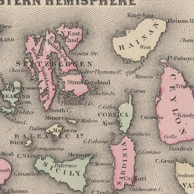 The Comparative Size of Lakes and Islands of the World, 1886: North & South Hemispheres, Great Lakes, Black Sea, etc.