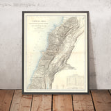 Mapa antiguo del Líbano por Depot De La Guerre, 1862: Beirut, Trípoli, Sidón, Tiro, Biblos