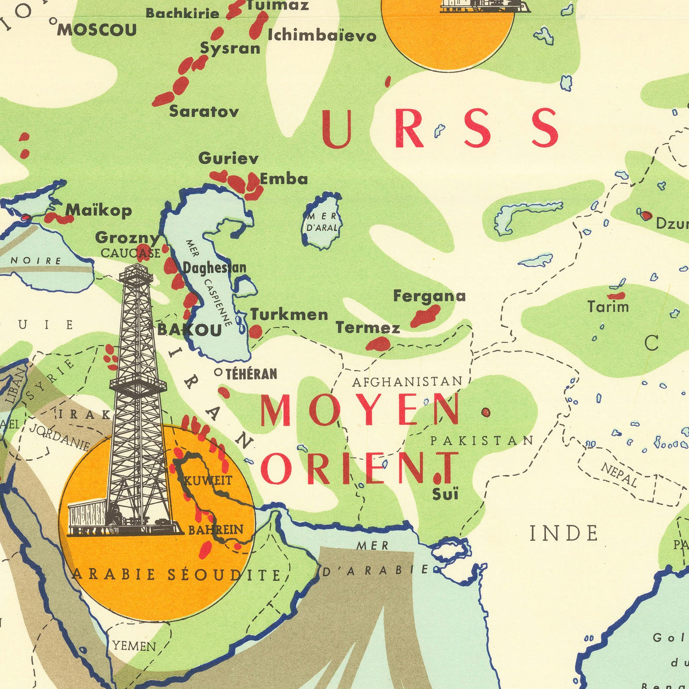 Old French World Map of the Global Petroleum Industry, 1958: Suez Crisis Impact, Oil Fields, Mid-Century Cartography