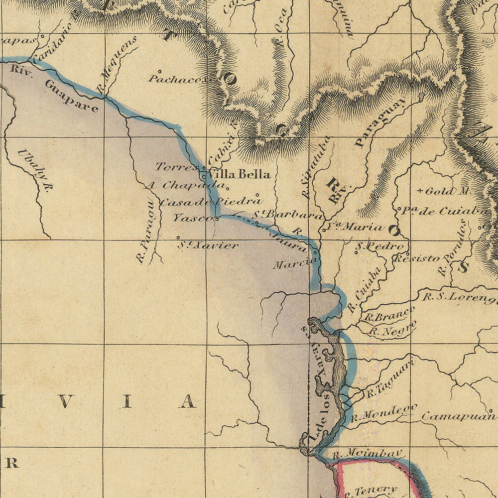 Old Map of South America by Lizars, 1838: Amazon River, Rio de Janeiro, Lima, Mountains, Borders