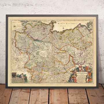 Antica mappa della Bassa Sassonia di Visscher, 1690: Amburgo, Berlino, Brema, Hannover, Valle dell&