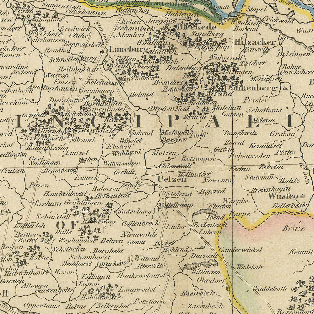 Ancienne carte de la Basse-Saxe par Lizars, 1828 : Berlin, Hanovre, l'Elbe, les montagnes du Harz, la mer du Nord