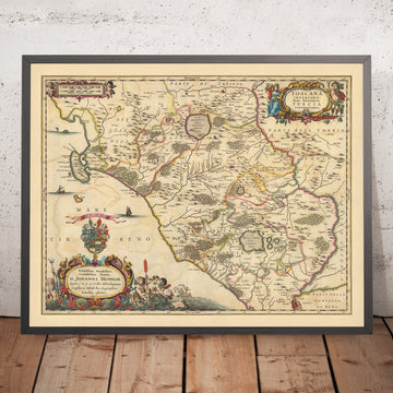 Mappa antica della Bassa Toscana, Italia di Visscher, 1690: Viterbo, Roma, Orvieto, Civitavecchia, Parco Bracciano Martignano 