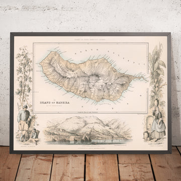 Mappa antica di Madeira di Fullarton, 1865: Funchal, Pico Ruivo, Baia di Funchal, Vignette, Topografia 
