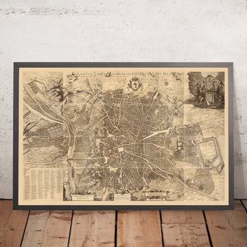 Rare ancienne grande carte de Madrid par Teixeira, 1656 : Plaza Mayor, Calle Mayor, Calle de Alcalá, grandes églises, couvents 