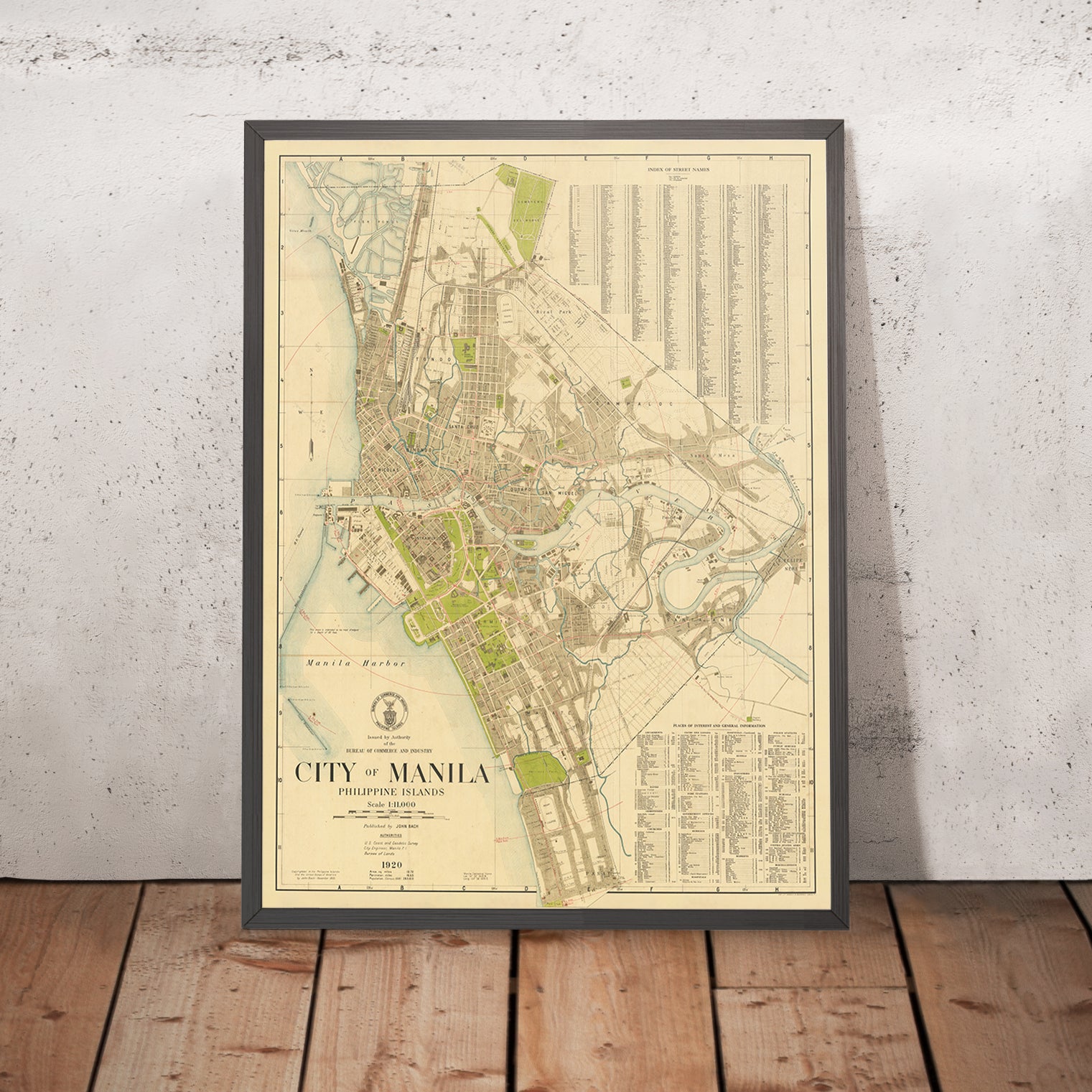 Old Map of Manila, Philippines by John Bach, 1920: Intramuros, Ermita ...