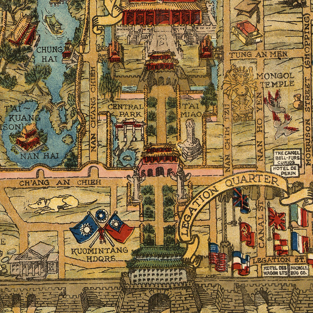 Alte Bildkarte von Peking von Dorn, 1936: Verbotene Stadt, Himmelstempel, Sommerpalast, Ming-Gräber, Große Mauer