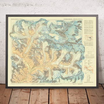 Mappa Antica della Regione del Monte Everest di Schneider, 1957: Everest, Ghiacciaio Khumbu, Lhotse, Nuptse, Colle Sud 