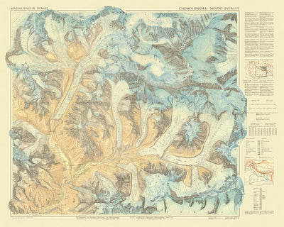 Old Map of Mount Everest Region by Schneider, 1957: Everest, Khumbu Glacier, Lhotse, Nuptse, South Col