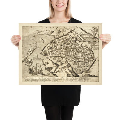 Plan ancien de Marseille par Orlandi, 1580 : Notre Dame, La Major, Saint Laurent, Port, Arsenal