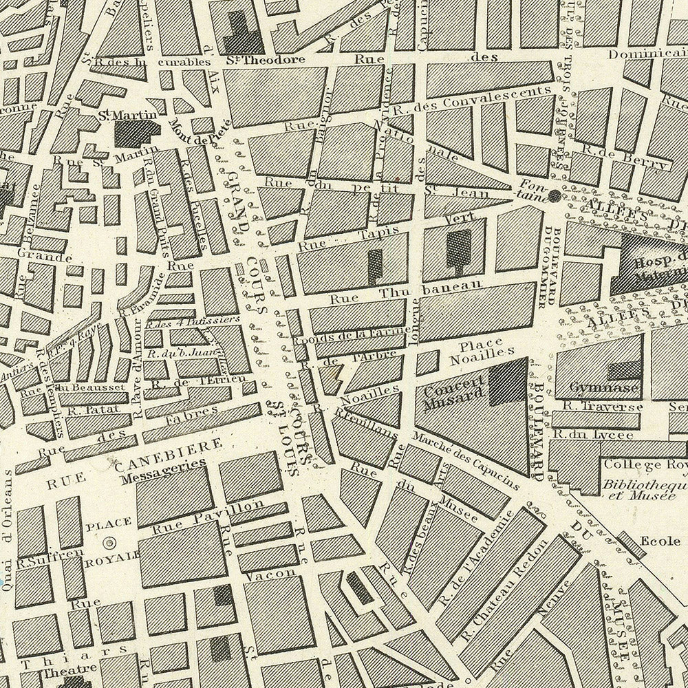 Mapa antiguo de Marsella, 1870: Vieux-Port, Fort Saint-Jean, Fort Saint-Nicolas, Palais Longchamp, Parc Borély