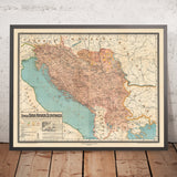 Large Old Map of Yugoslavia by Kolin, 1917: Serbia, Croatia, Montenegro, Slovenia, Bosnia