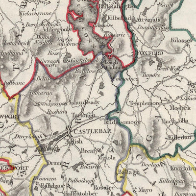 Old Map of County Mayo by Samuel Lewis, 1844: Westport, Ballina, Castlebar, Achill Island, Clew Bay