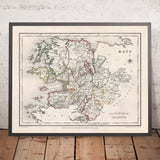 Mapa antiguo del condado de Mayo por Samuel Lewis, 1844: Westport, Ballina, Castlebar, Isla Achill, Clew Bay