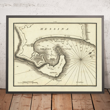 Old Messina, Sicily Nautical Chart by Heather, 1802: Citadel, Fort St. Salvador, Salt Works