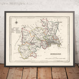 Alte Karte von Middlesex von Samuel Lewis, 1844: London, Westminster, Kensington, Chelsea, Richmond 