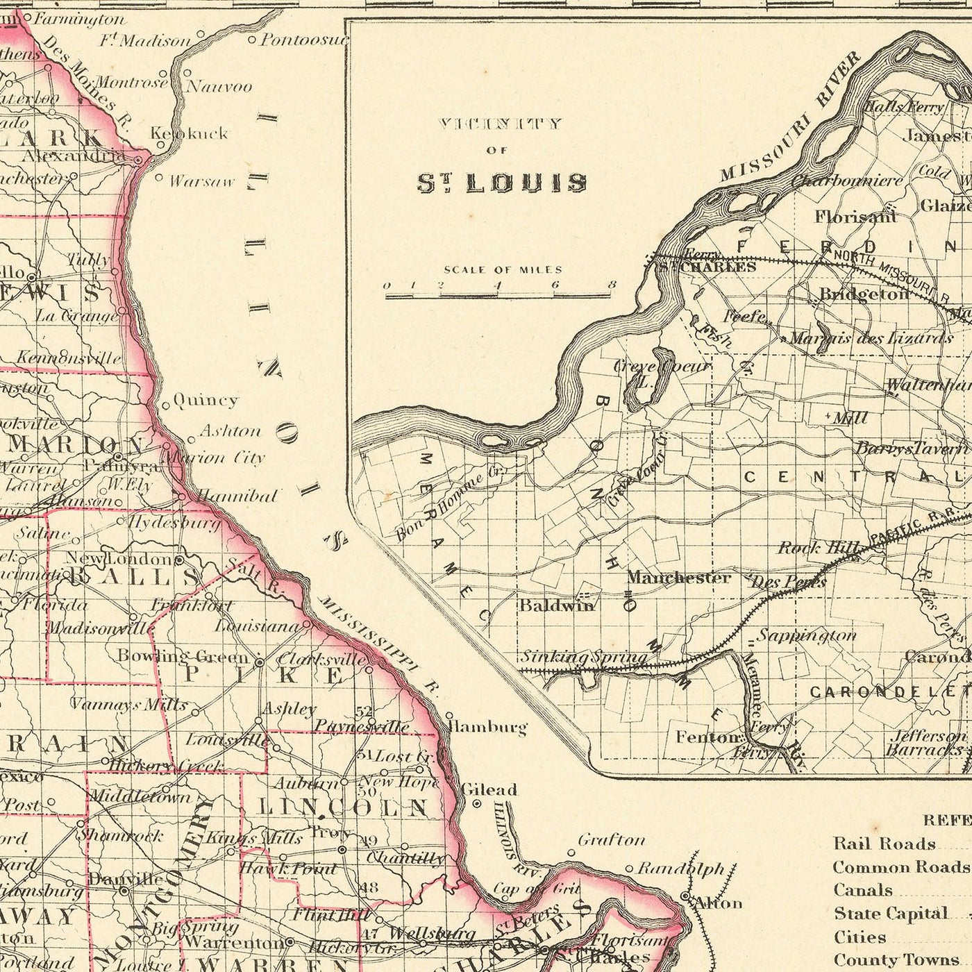 Alte Karte von Missouri von J. H. Colton, 1860: St. Louis, Kansas City, Springfield, Independence, Jefferson City 
