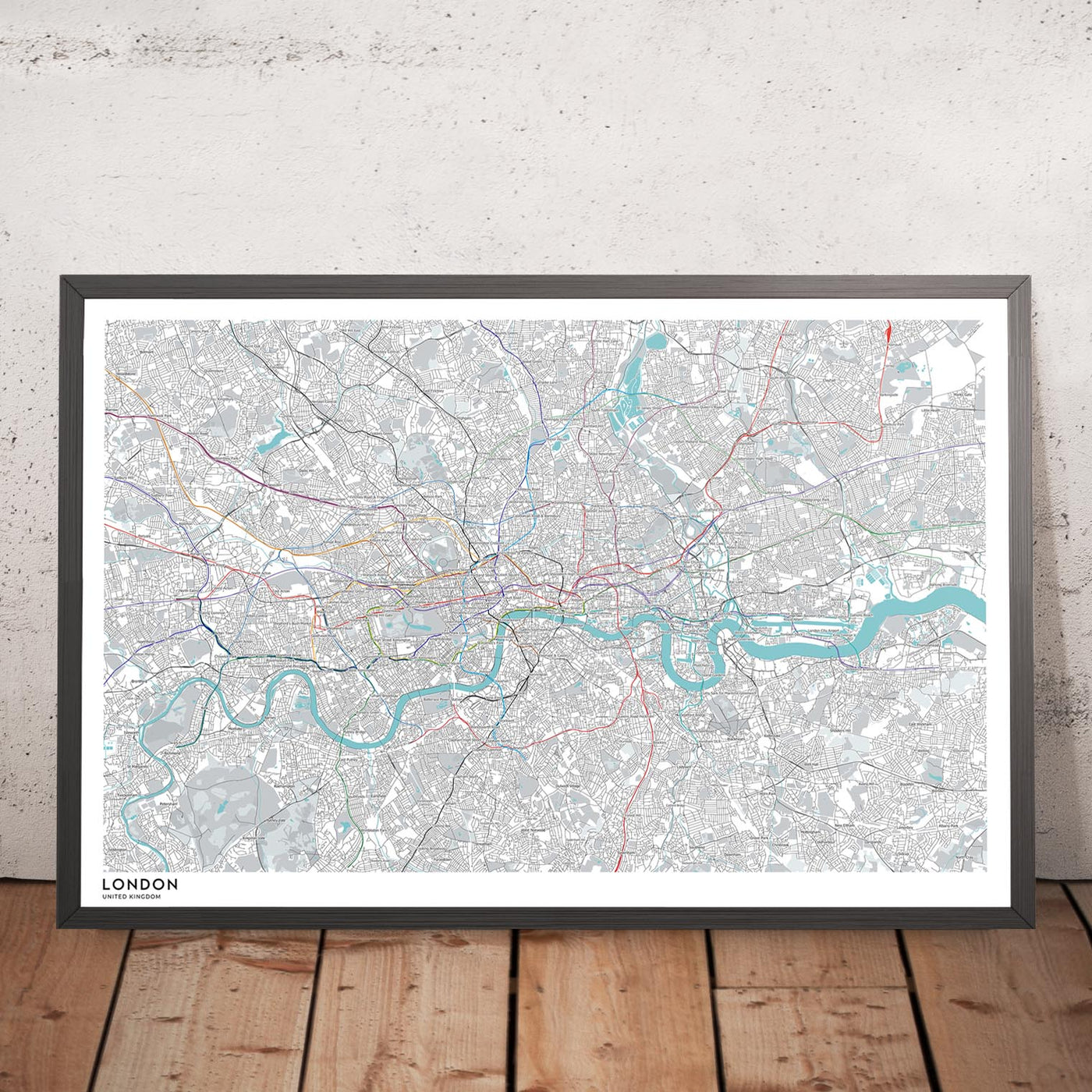 Modern London Map with Real Underground Tube & Overground Train Routes