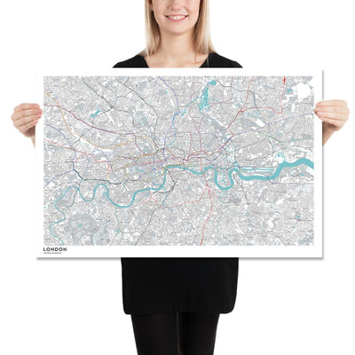 Modern London Map with Real Underground Tube & Overground Train Routes