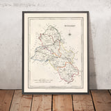Alte Karte des County Monaghan von Samuel Lewis, 1844: Castleblayney, Clones, Ballybay, Carrickmacross, Glaslough 