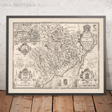 Antica mappa del Monmouthshire di Speed, 1610: Monmouth, Abergavenny, Chepstow, Newport, Usk 