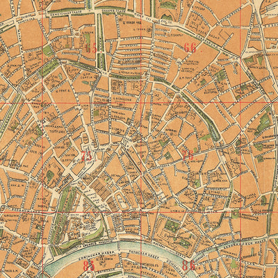 Old Map of Moscow, 1881: Arbatskaya Square, Bolshaya Nikitskaya, Moskva River, Large Parks, Landmarks