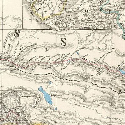 Alte Karte des Himalaya von Petermann, 1868: Everest, K2, Sikkim, Bhutan, Tibet