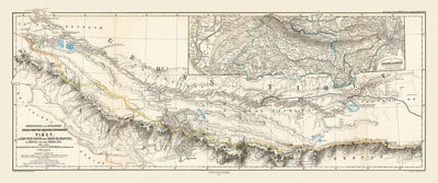 Alte Karte des Himalaya von Petermann, 1868: Everest, K2, Sikkim, Bhutan, Tibet