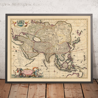 Alte Asienkarte von Visscher, 1690: Naher Osten, Ostasien, Zentralasien, Südasien, Südostasien