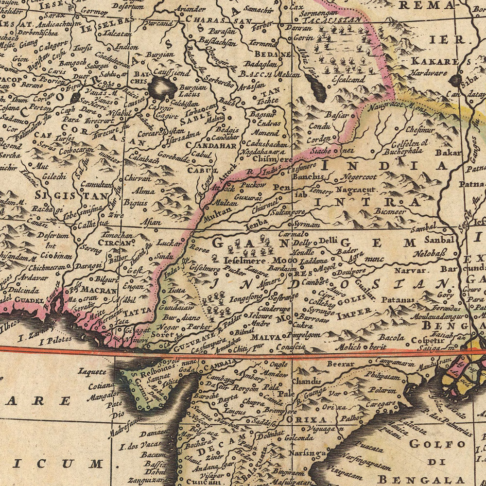 Alte Asienkarte von Visscher, 1690: Naher Osten, Ostasien, Zentralasien, Südasien, Südostasien