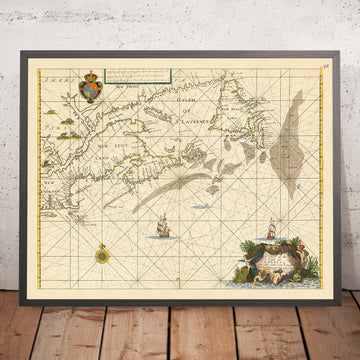 Alter Seekarte von Cape Cod bis Neufundland von Seller, 1674: Neuengland, Nova Scotia, Avalonhalbinsel 